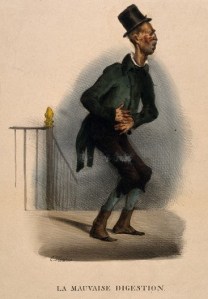"A poor man suffering from indigestion", a coloured lithography by C.J. Traviès (Thanks to the Wellcome Library, London. Wellcome Images)
