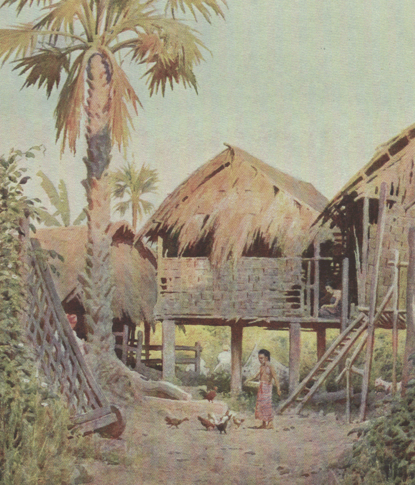Putting chickens back in the picture. 'Entrance to the Village of Kyet-Thoung-Doung', Robert Talbot Kelly, Burma, Painted and Described (1905), p. 108
