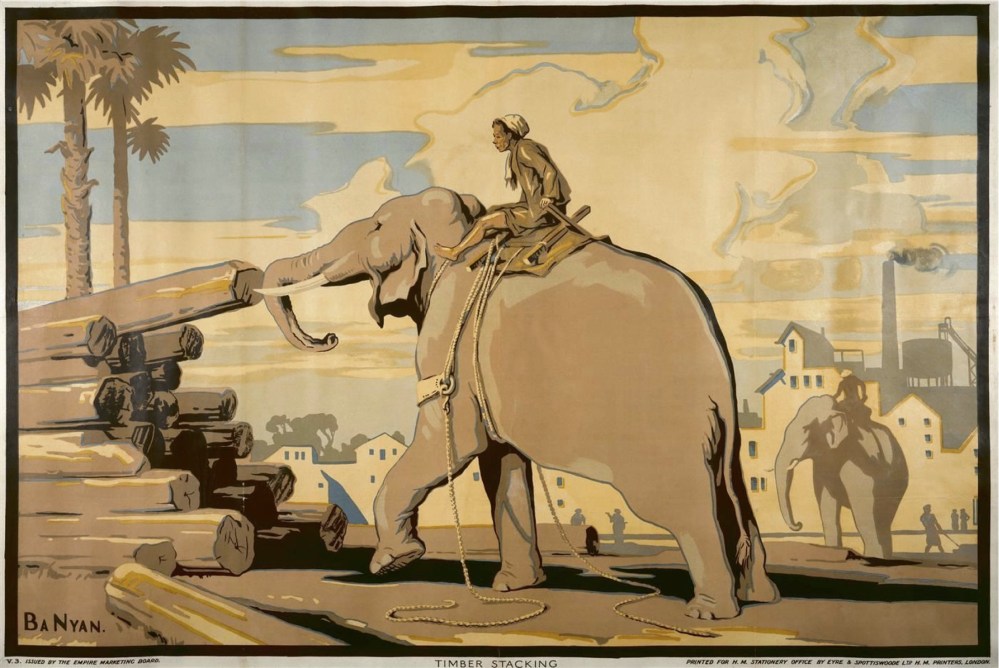 Colonial Office: Empire Marketing Board: Posters: Ba Nyan, "Timber Stacking" (CO 956/696) © The National Archives